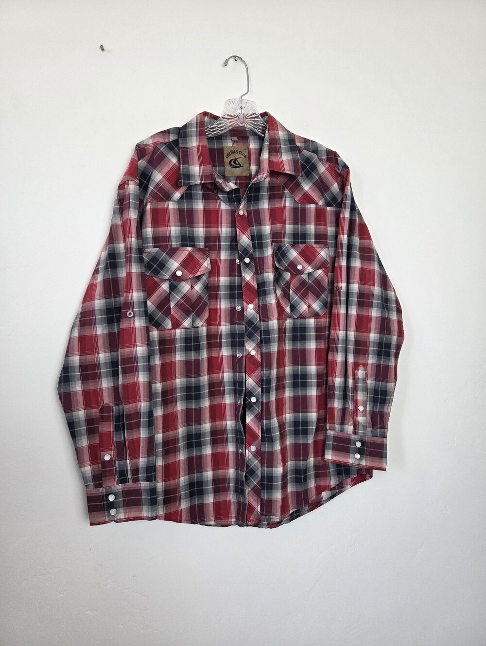 Coevals Club Red Checkered Shirt Men's Pearl Snap Plaid Western Country Large